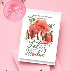 Feliz Día de la Madre, Floral Elegant Mama, Flor do Dia das Mães, Cartão de Feliz Dia das Mães em espanhol, Regalo para Mamá, Download digital