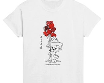 Teddy Bear Wizard &#39;Hug Me, Love Me&#39; Classic Kids T-shirt. Teddy Bear Wizard Children&#39;s T-shirt, teddy bear lover tee, cute teddy tee.