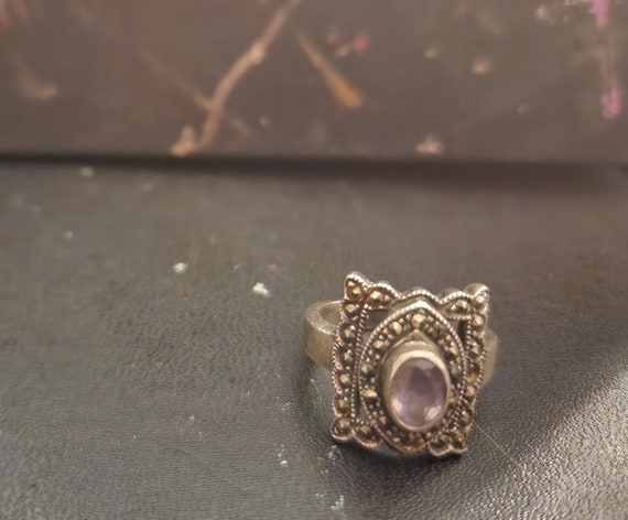 90s Amethyst and Marcasite sterling silver ring - image 1