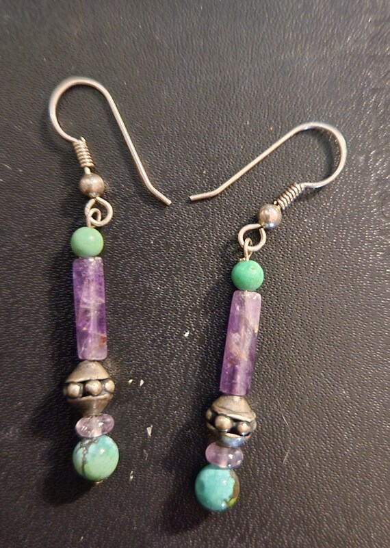 Amethyst and turquoise drop earrings