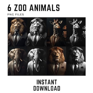 Realistische Zoo Tiere PNG Bilder für kommerzielle Nutzung, druckbare Wandkunst, Digitaldrucke, sofortiger Download druckbare Kunst