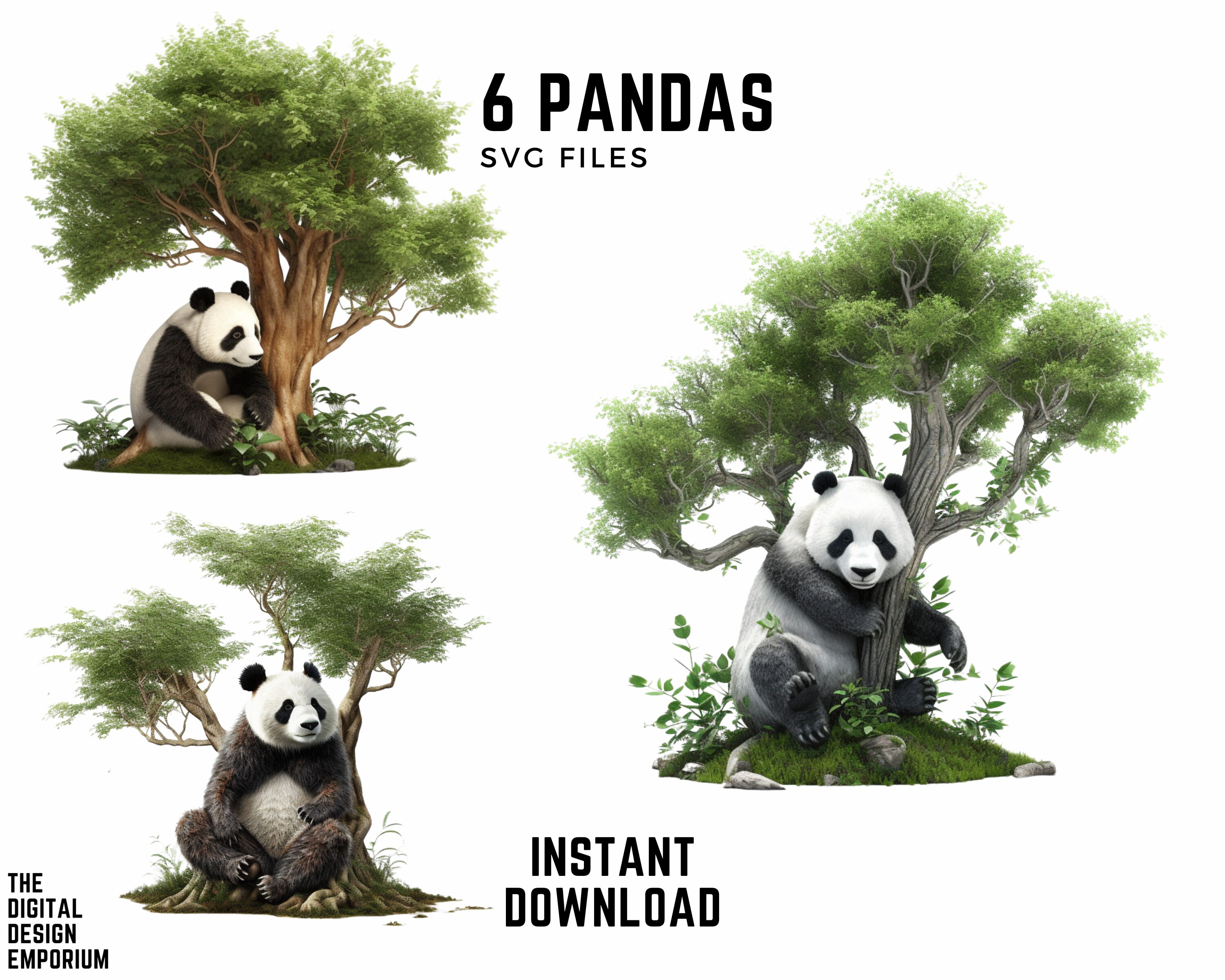 Realistic Pandas in Trees SVG Images for Commercial Use, No Background ...