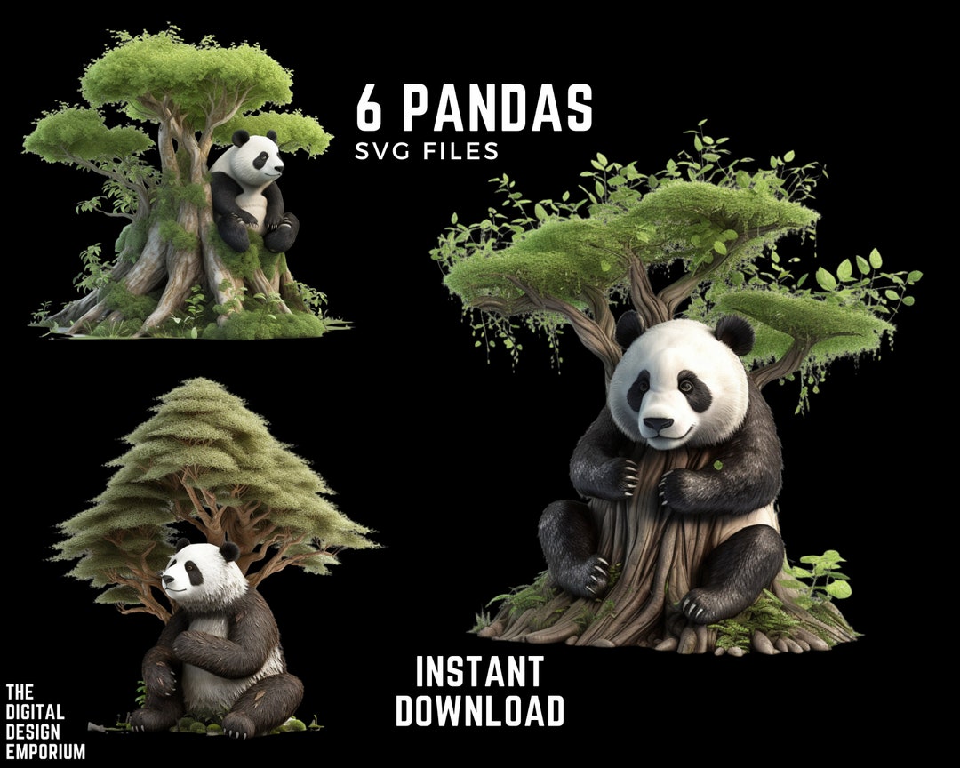 Realistic Pandas in Trees SVG Images for Commercial Use, No Background ...