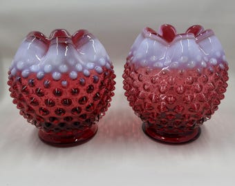 ヴィンテージ フェントン オパールセント クランベリー ローズ ボウル