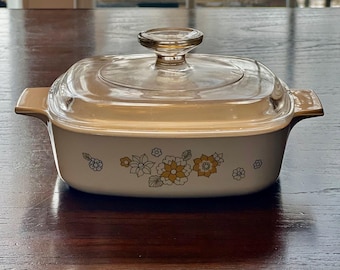 Vintage Corning Ware Floral Bouquet 1 quart Casserole Dish with Lid Circa 1970's