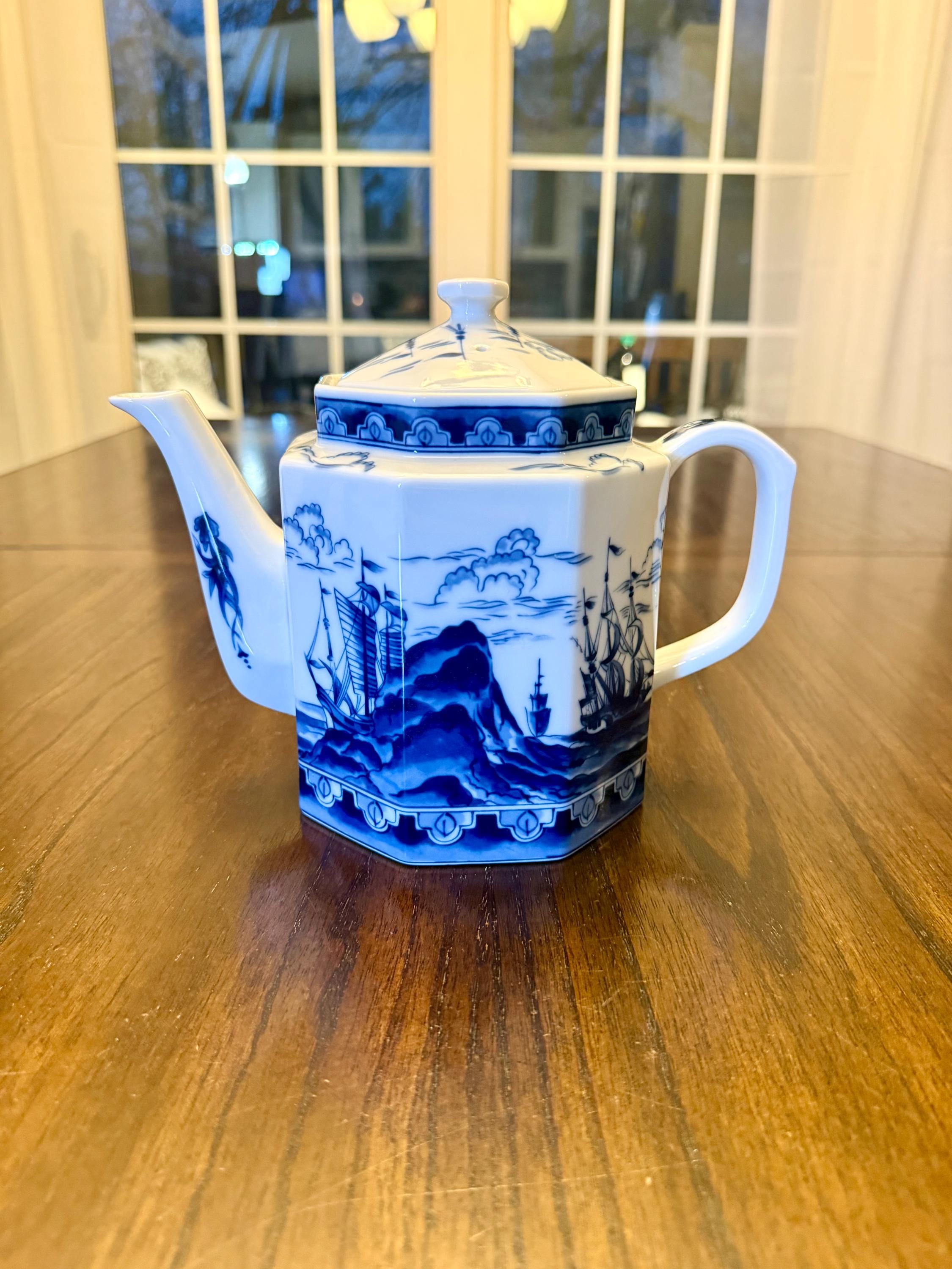 Vintage Andrea Sadek Blue and White Porcelain Nautical Themed