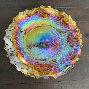 Vintage Indiana Glass Amber Carnival Glass Ruffled Platter