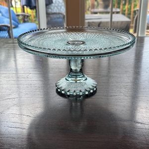 Vintage Blue Harp Cake Stand by Jeannette Glass Circa 1950&#39;s
