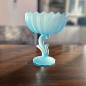 Vintage Indiana Glass Blue Frosted Lotusblütenkompott um 1930