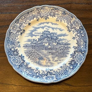 Set of 3 Vintage Salem China Co. English Village Olde Staffordshire Blue Dinner Plates