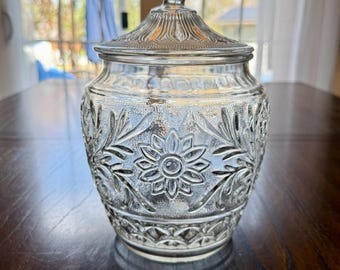 Vintage Indiana Glass Sunflower Cookie Jar
