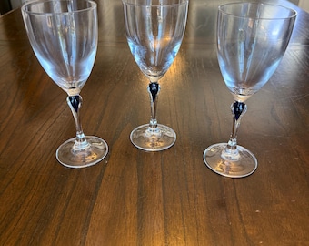 Vintage Set of 3 Cristal D' Arques Venise Saphir Wine Glasses