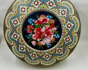 Vintage Daher Floral Perlen Blechdose