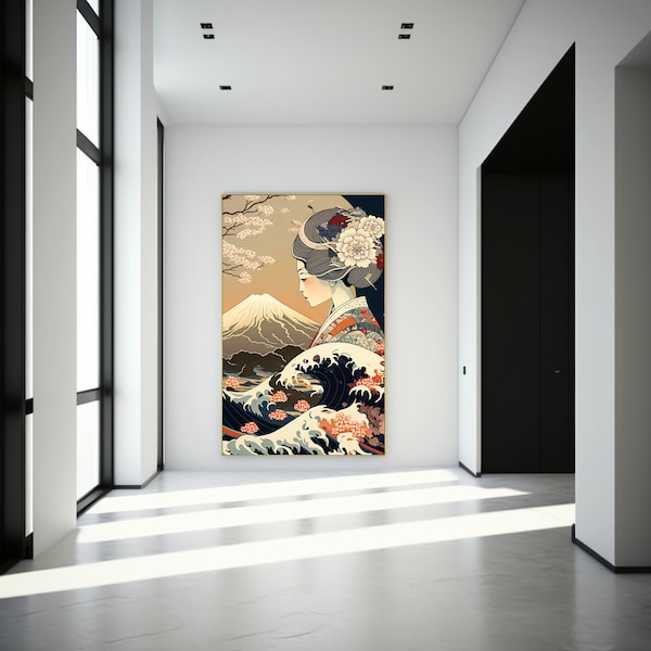 UKIYOE PRINT, Hokusai Print The Great Wave Print Great Wave Poster Japanese Hokusai Beautiful Girl Nature DIGITAL Art Printable