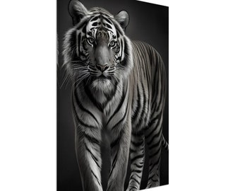 Lienzo impreso de tigre en blanco y negro, retrato de animal salvaje para pared (70 x 100 cm)
