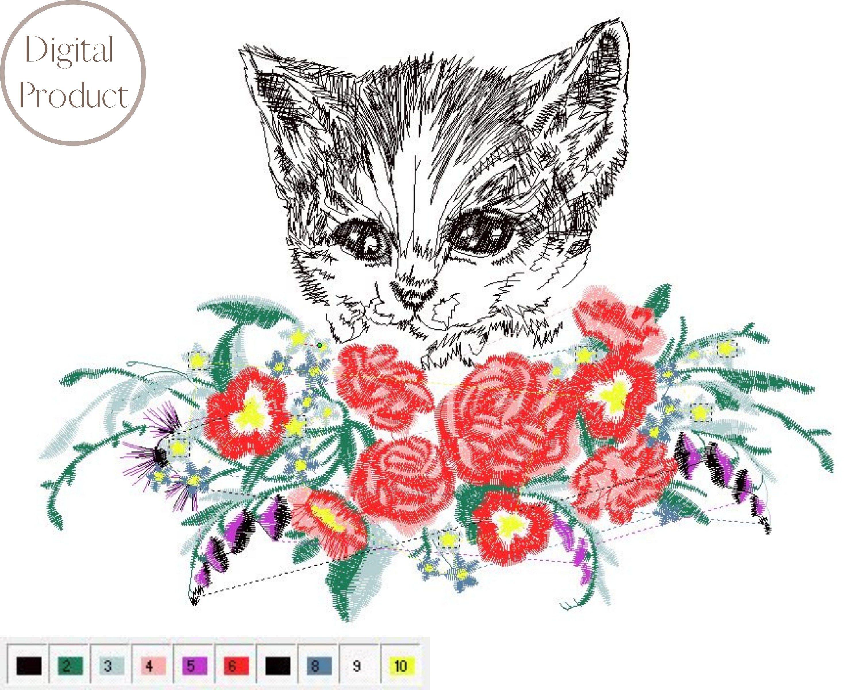 Cute Cat Machine Embroidery Design, Animal Cat Applique Designs ...