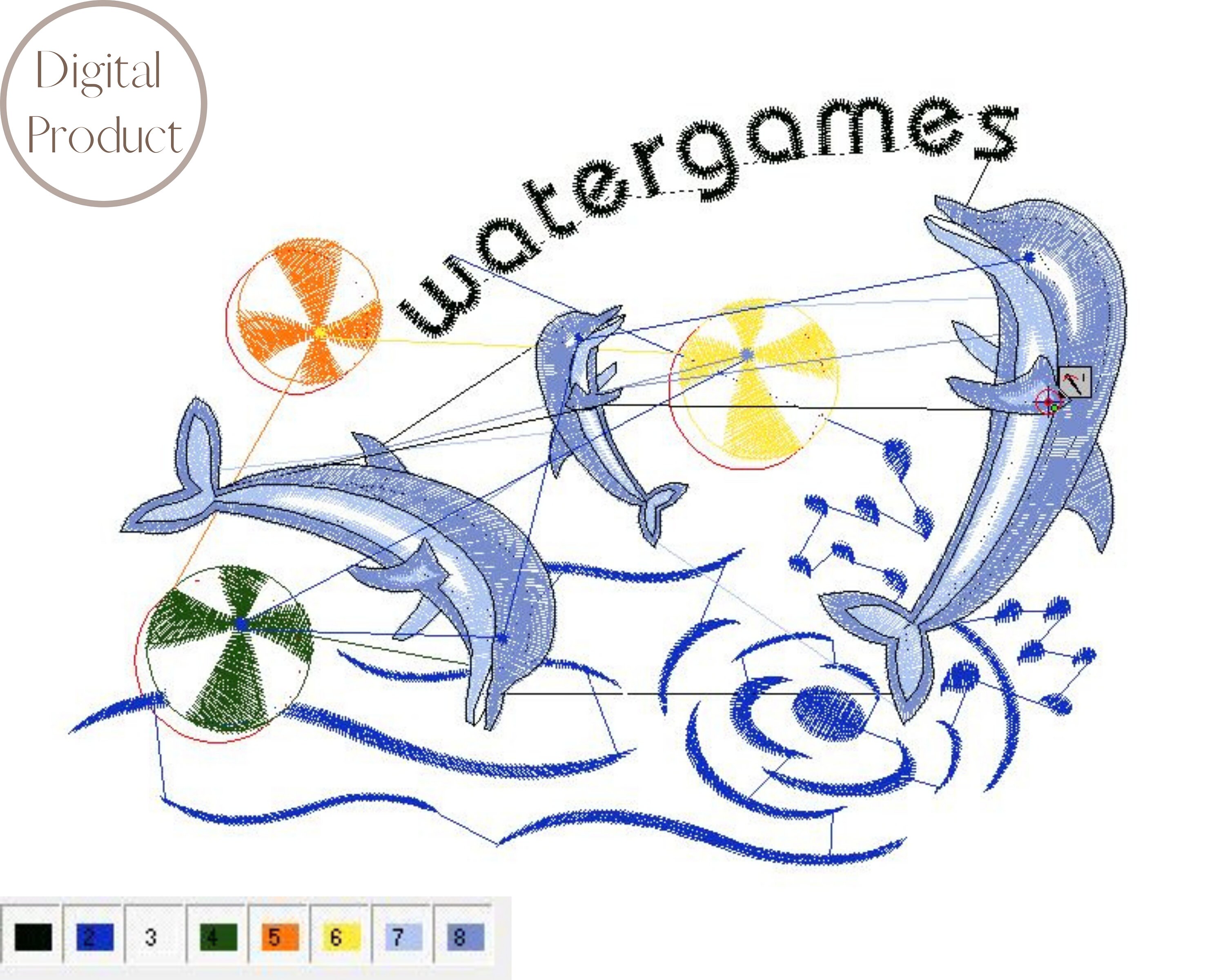 Water Games Dolphine Machine Embroidery Design, Animal Applique File, Gift for Water Sport