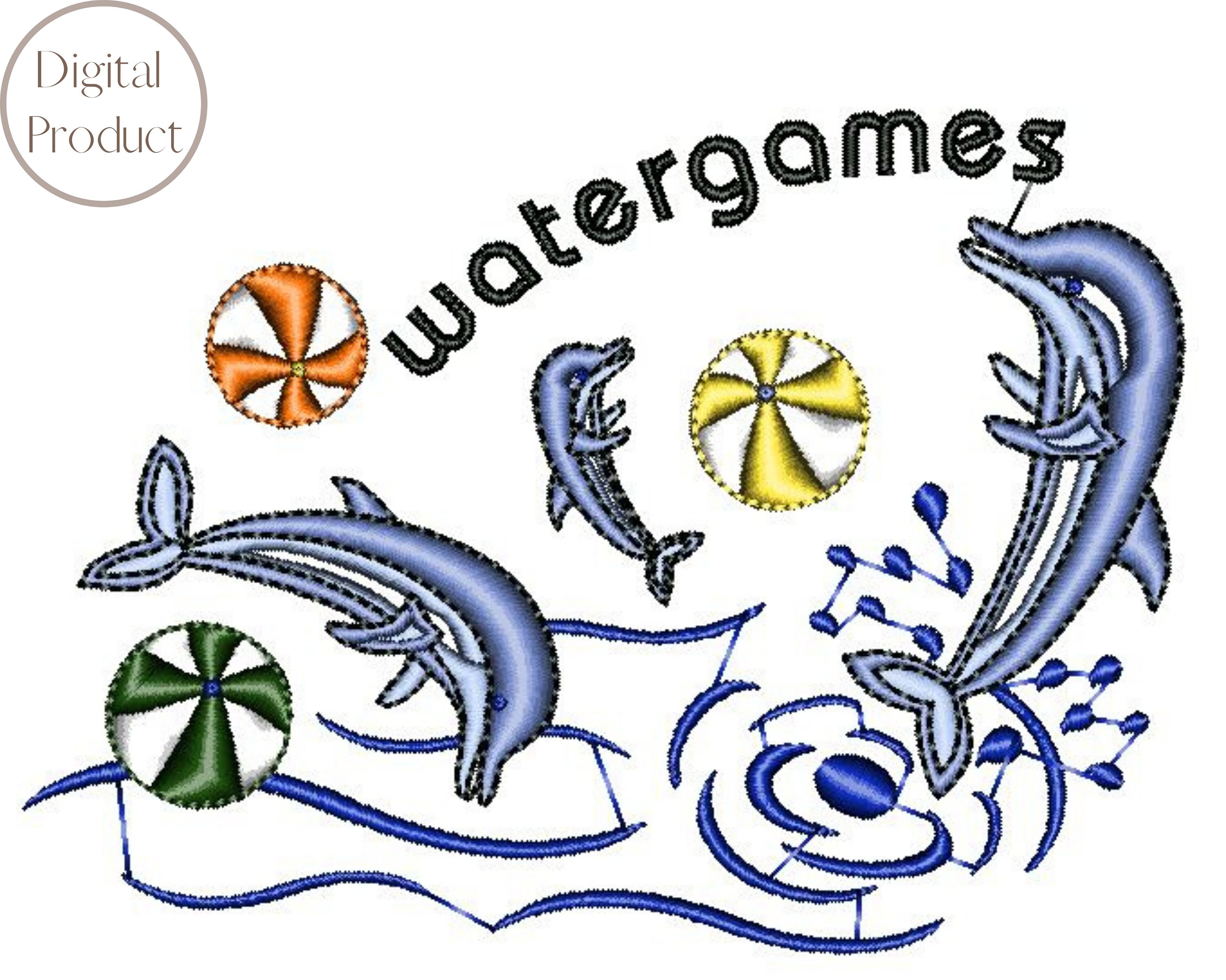 Water Games Dolphine Machine Embroidery Design, Animal Applique File, Gift for Water Sport