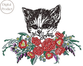 Diseño de bordado de máquina de gato lindo, diseños de apliques de gato animal, diseños de bordado de máquina, regalos para los amantes de los gatos, diseño de gato bordado