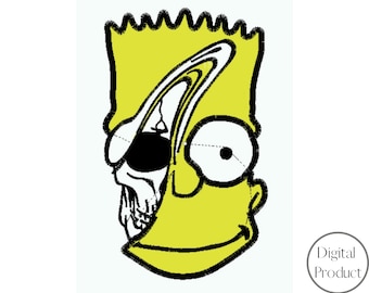 Evil Bart Simpson Character Machine Embroidery Design, Cartoon Simpson Applique Pattern File, Applique Designs for Clothes, I Love Simpson
