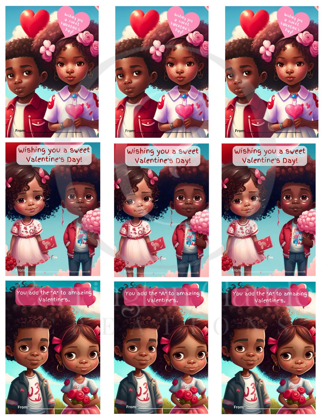 Valentine’s Day Cards, Digital Print, Clipart, African American, Print