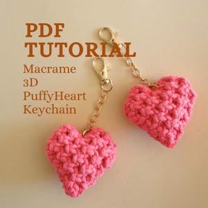 マクラメハートキーホルダーの作り方 | 3Dパフィーデザイン、初心者向けプロジェクト（PDFパターン）