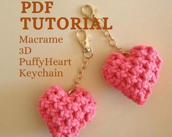 Tutorial de llavero de macramé con forma de corazón / Diseño 3D esponjoso, proyecto para principiantes (patrón en PDF)