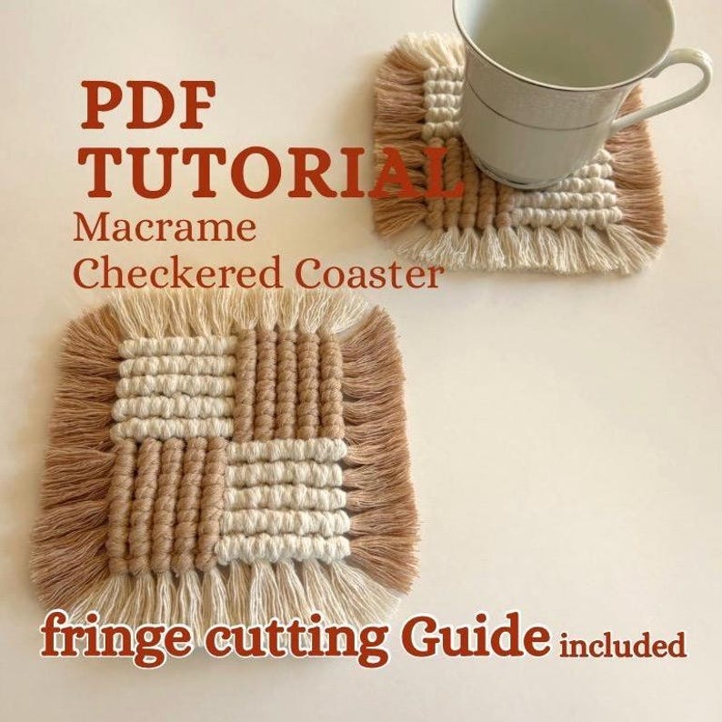Tutorial en PDF de posavasos de macramé: diseño a cuadros para principiantes imagen 1