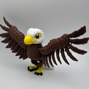 4th of July American Bald Eagle with Articulated Wings 3D Printed Desk Ornament Standing Decor Unique Segmented Design Fluid Movement