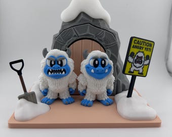 3D Printed Angry Yeti Play Set Desk Decor Action Figures in Winter Snow