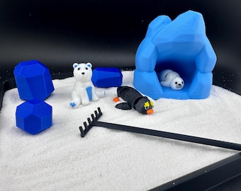Arctic Zen Garden: 3D Printed Polar Bear, Penguin & Seal Cave