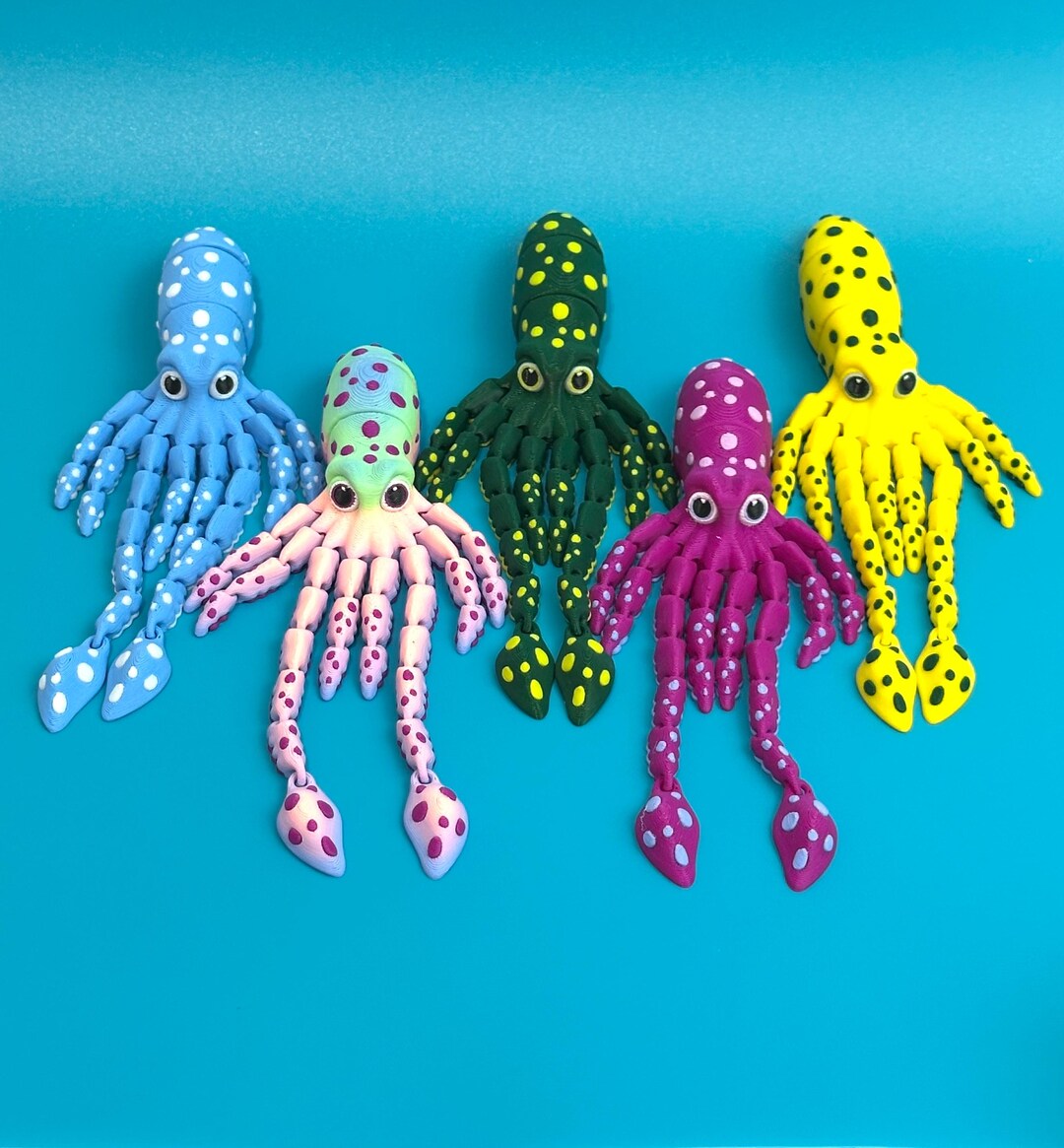 3D Printed Articulated Squid: Multi-color Fidget Desk Pet - Etsy