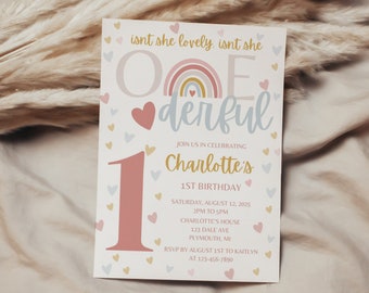 Boho Rainbow 1st Birthday Invitation Template (Printable)