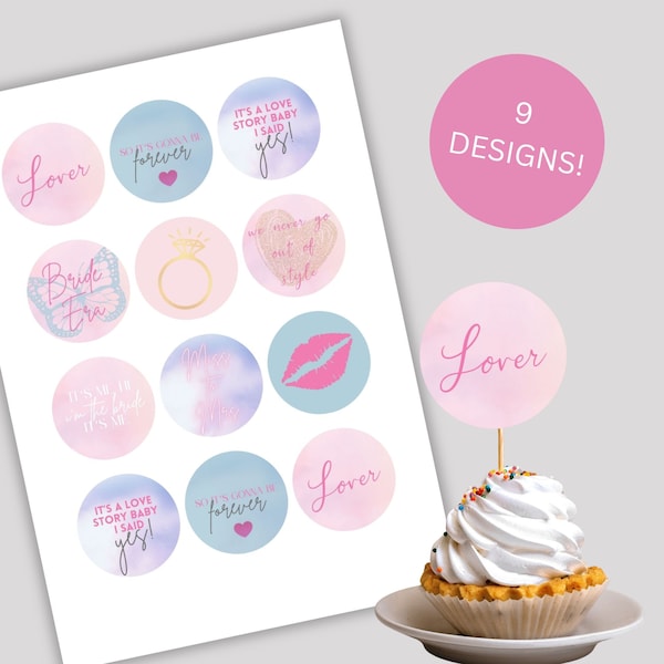 Topo de cupcake para chá de panela "Lover", Topo de cupcake "T Swift", Topo de bolo para chá de panela, "Ela encontrou seu amante" para chá de panela, MODELO, 006