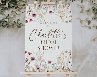 Plantilla de cartel de bienvenida para despedida de soltera con flores silvestres (descarga digital)