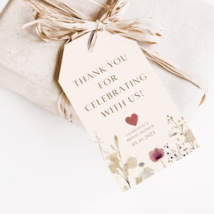 Wildflower Bridal Shower Thank you Tag, Bridal Shower Favor Tag, Floral Favor Tag, Bridal Shower Decor, Neutral Bridal Shower, TEMPLATE, 004