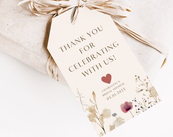 Wildflower Bridal Shower Favor Tag Template (Digital Download)