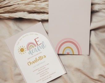 Boho Rainbow 1st Birthday Invitation Template (Printable)