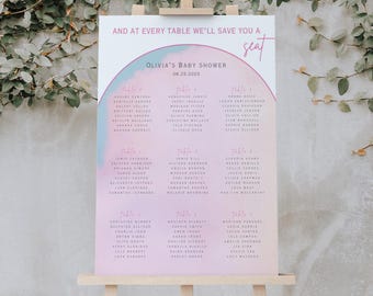 Mama Era Baby Shower Seating Chart Template: Pink & Blue (Canva Editable)