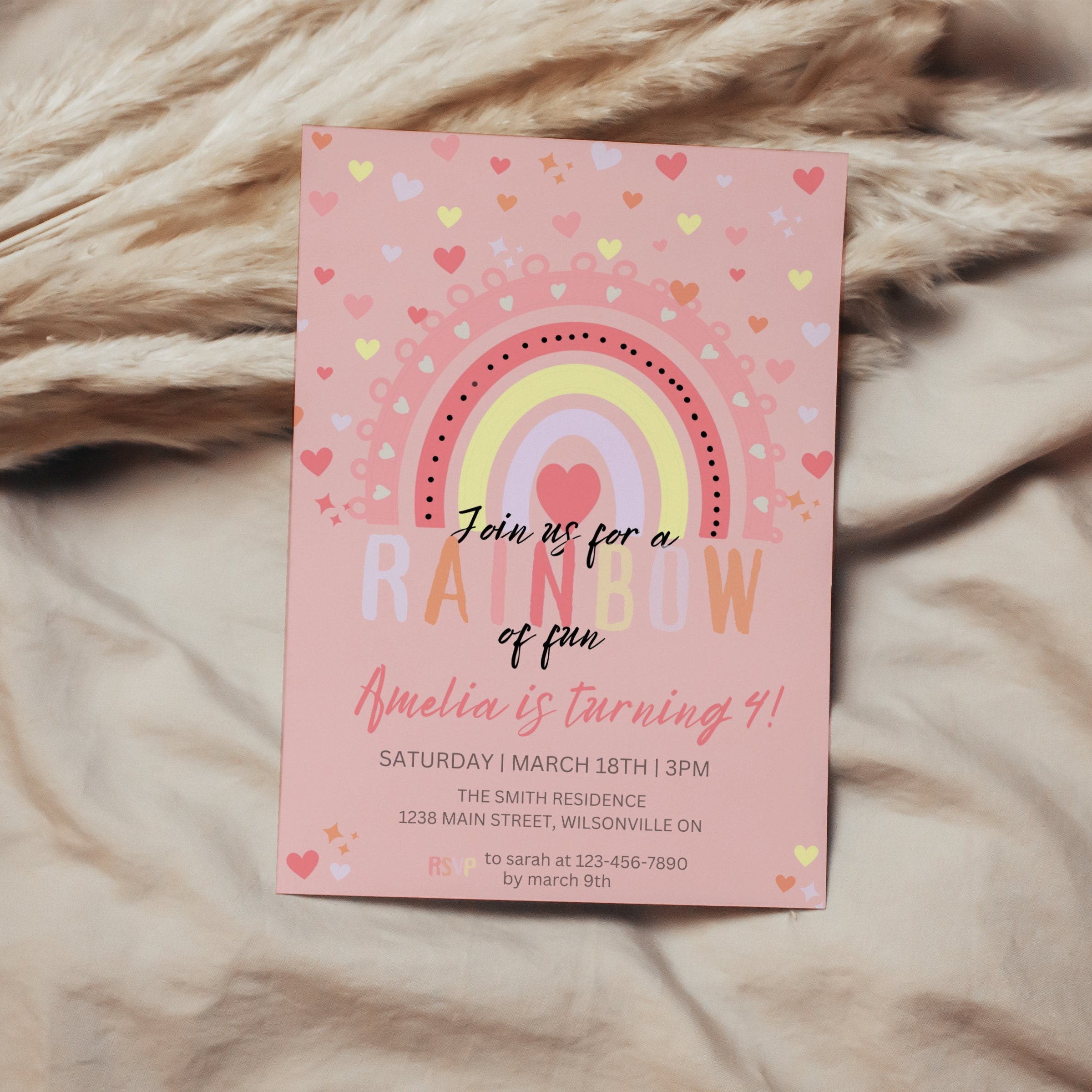 Rainbow Birthday Invitation Template: Editable Party Invite (5x7, PDF ...