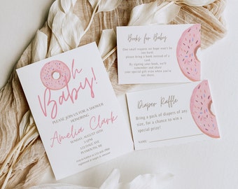 Pink Donut Baby Shower Invitation Template (Digital Download)