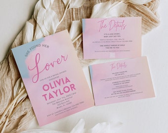 Lover Bridal Shower Invitation Set, T Swift Shower Invitation Template, She Found Her Lover Bridal Shower,  Details Cards, TEMPLATE, 006
