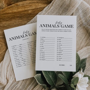 Baby Animal Baby Shower Game, Name the Baby Game, Minimalist Baby Shower, Printable Shower Game, Black and White Baby Shower TEMPLATE, 018