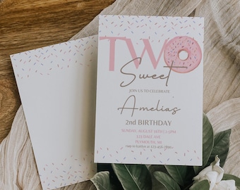 Two Sweet Donut 2nd Birthday Invitation Template (Digital)