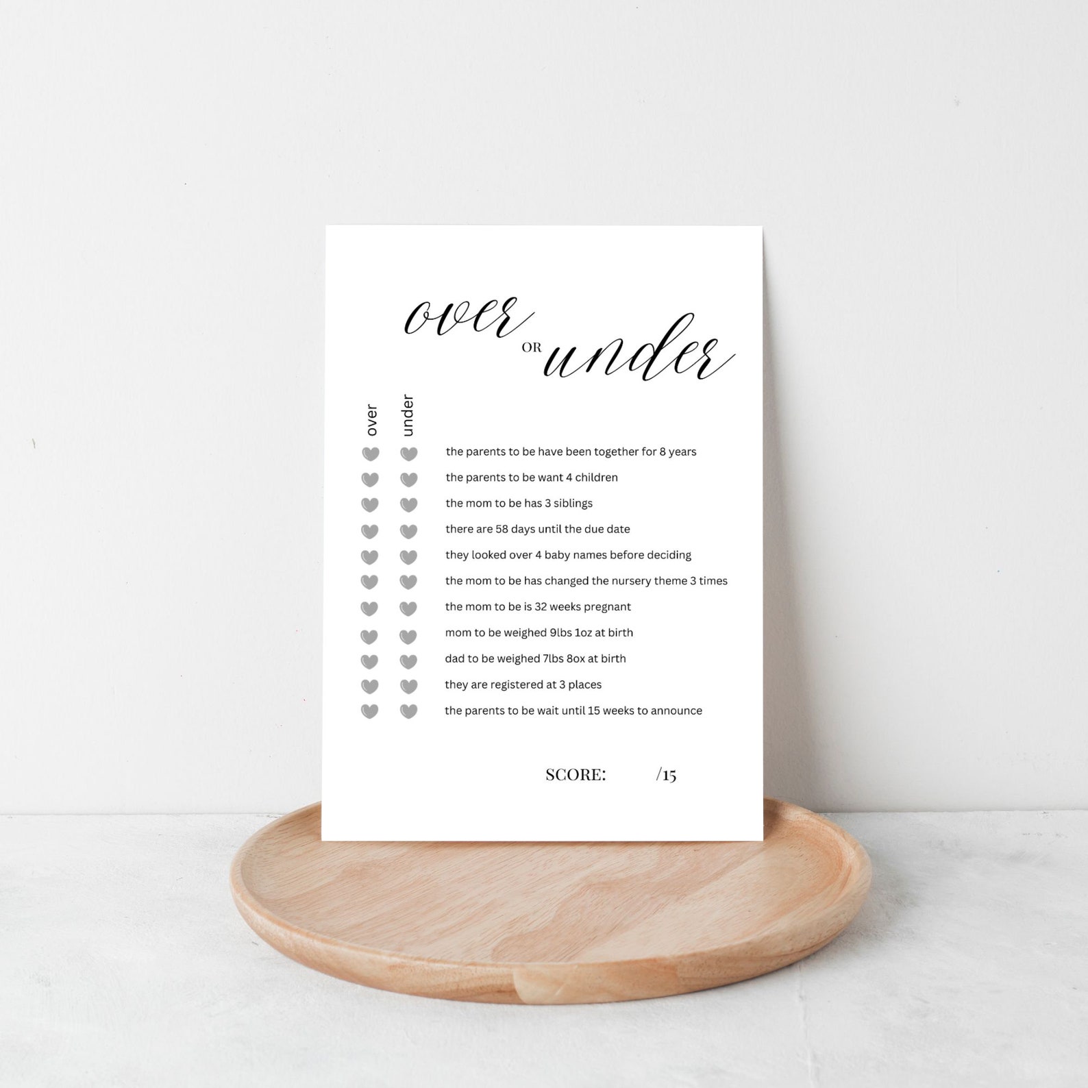 Over or Under Baby Shower Game, Minimalist Baby Shower Games, Printable ...