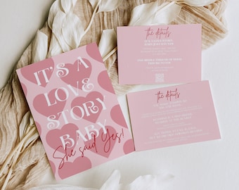 Love Story Bridal Shower Invitation Set: Pink Wedding Theme (TEMPLATE)