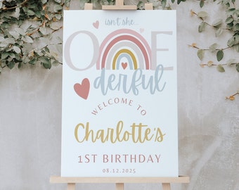 Boho Rainbow First Birthday Welcome Sign Template