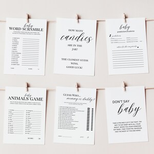 Baby Shower Game Bundle, Baby Shower Games, Printable Baby Shower Games, Black and White Baby Shower, Minimalist Shower Games, TEMPLATE, 018