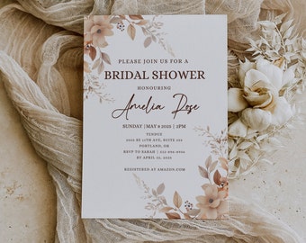 Wildflower Bridal Shower Invitation, Boho Bridal Shower Invite, Fall Wedding Shower, Floral Rustic Shower Invitation TEMPLATE, 003