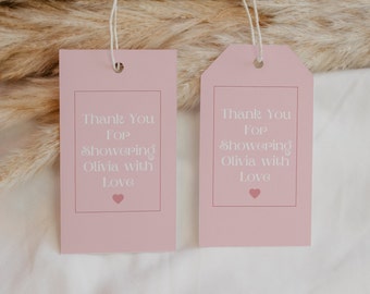 Love Story Bridal Shower Favor Tags: Pink Thank You Template